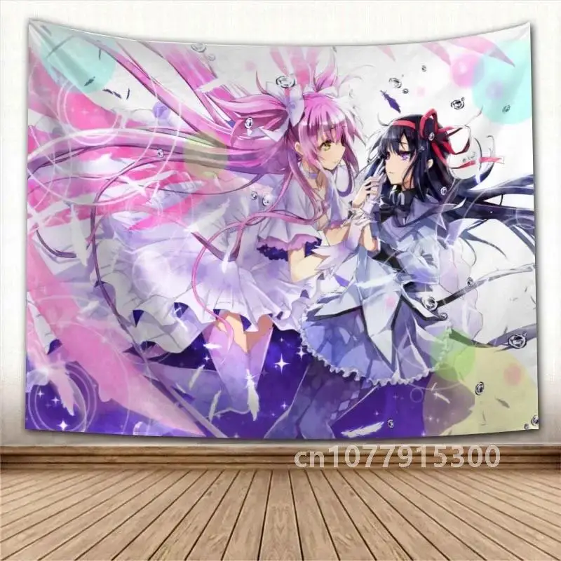 Puella Magi Madoka Magica Kawaii Anime Tapestry Psychedelic Decorative Carpet Wall Fabric For Living Room Bedroom Accessories