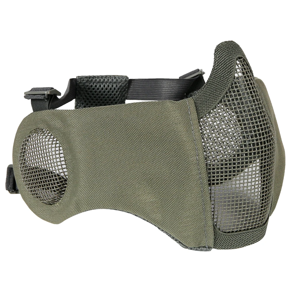 Tactical Airsoft Mask Half Face Paintball Shooting CS Foldable Steel Mesh Mask With Ear Protection Militar Hunting Cosplay Mask