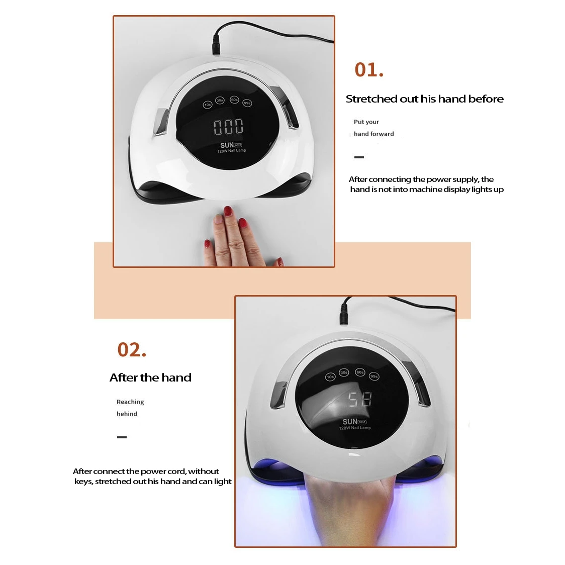 120W Nail Dryer, Professional Nail Lamp with 4 with Motion Sensing Manicure Pedicure Salon Tool(EU Plug)