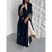 Abayas + Hijab pour femmes musulmanes du Moyen-Orient, 2 pièces, kaftans islamiques, robes maxi décontractées, jilbabs arabes, manches longues, devant ouvert, abaya 1