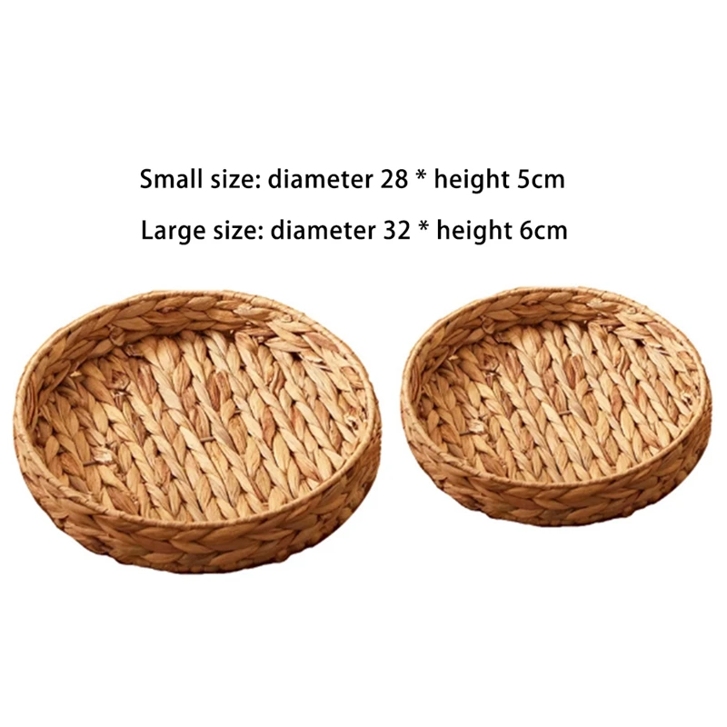 Round Wicker Baskets Natural Water Hyacinth Small Basket For Fruit Kitchen Table