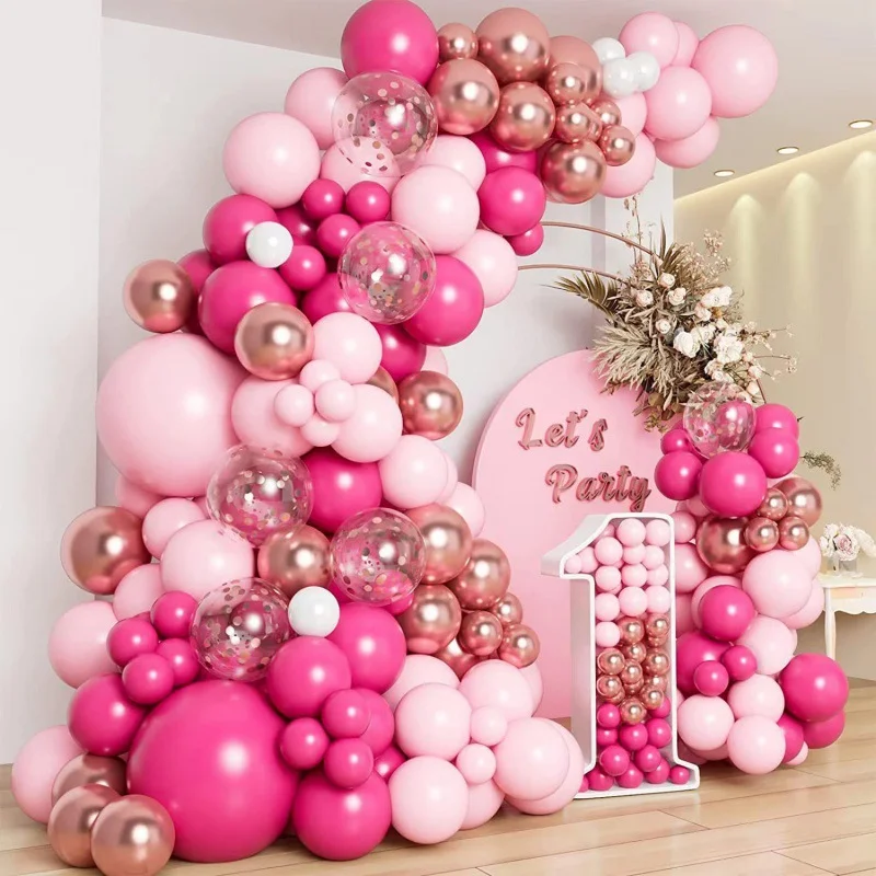 Oimg concurso rosa ouro balão guirlanda arco kit festa de aniversário de casamento decoração adulto crianças ballon suprimentos de casamento