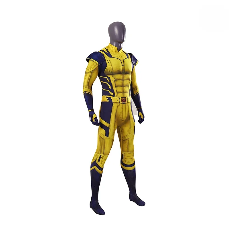 In Stock Wolverine Cosplay for Men Kid Costume Howlett Jumpsuit Shoulder Armor Set Printing Superhero Halloween Outfit Live