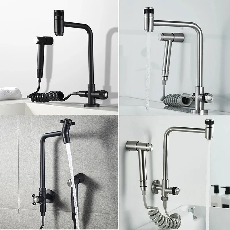

Wall Or Deck Mount Cold Water Kitchen Faucet Rotate Bathroom Tap Pot SS304 Out Door Faucet