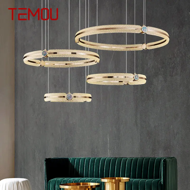 

TEMOU Nordic Chandelier Led 3 Colors Creative Light Luxury Ring Pendant Lamp Home Living Dining Room Bedroom Fixtures