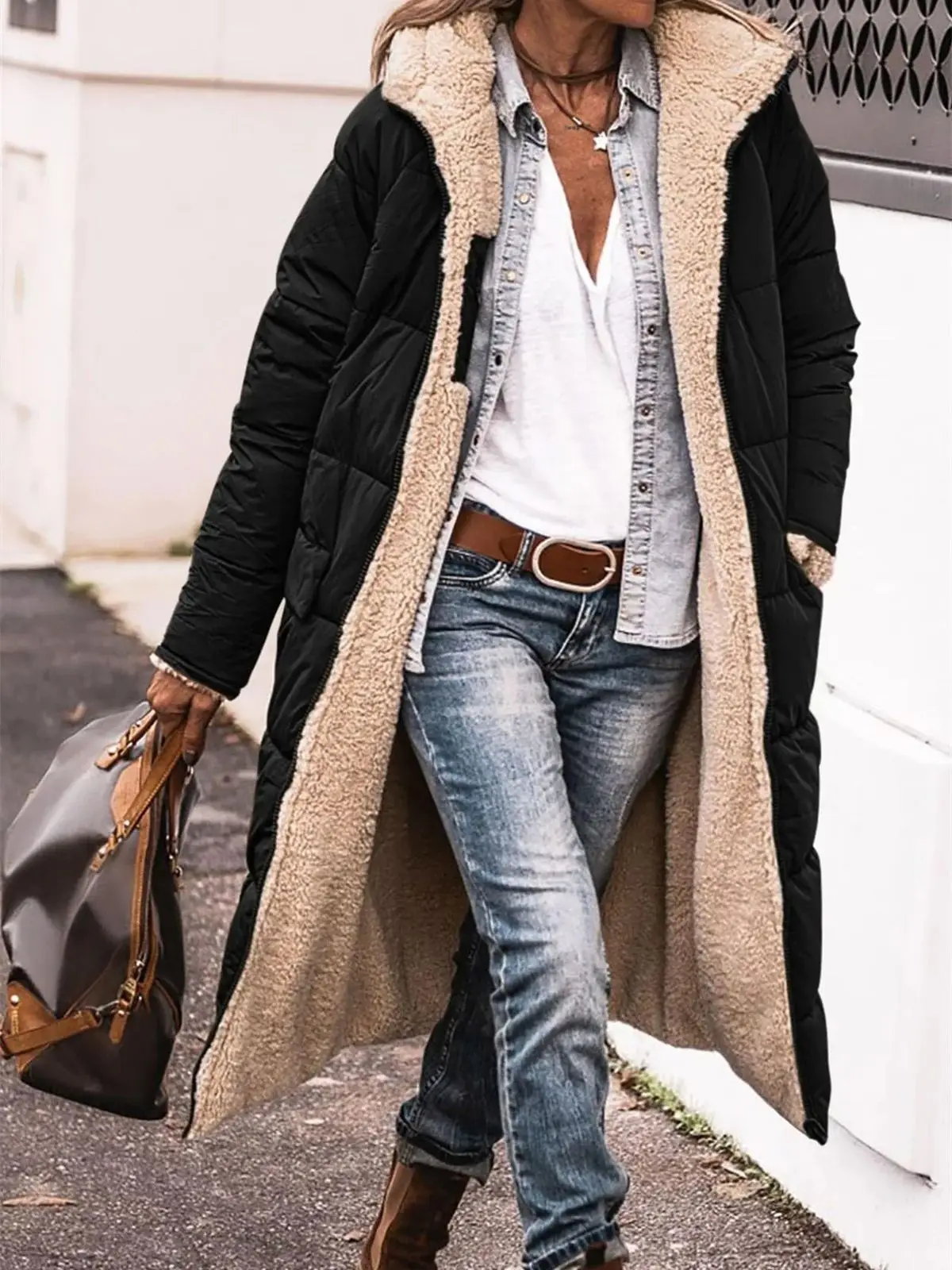 Women\'s Winter Hooded Quilted Jacket Fashion Casual Long Sleeve Warm Coat For Womem New Solid Color Long Outerwear Lady Outfit