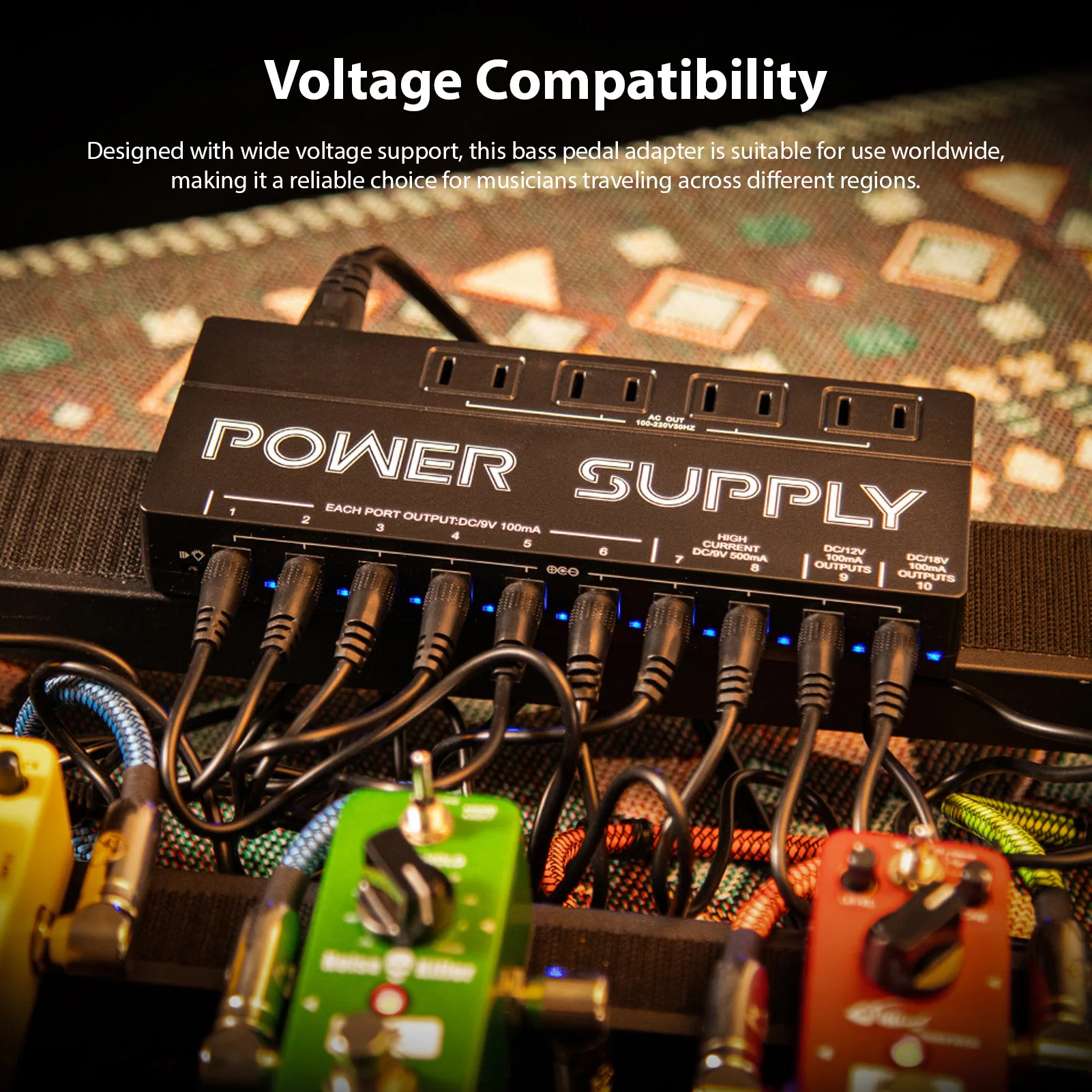 Guitar Effects Pedal Power Supply 10 Output Noise Reduction 9V 12V 18V Effect Pedal Power Supply for Guitar Bass Pedal Board
