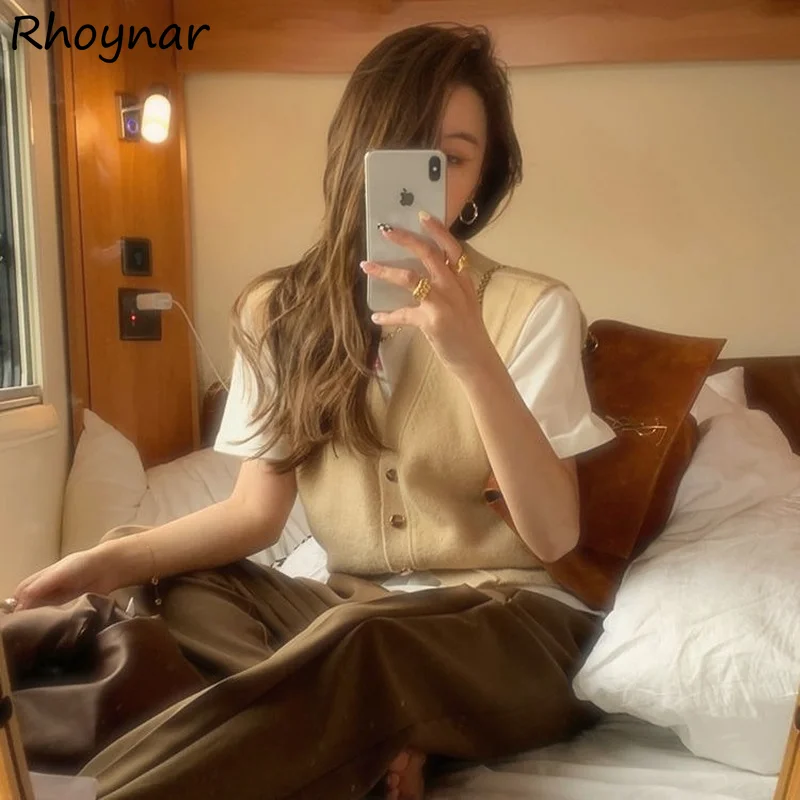 

Sweater Vest Women College All-match Tender Korean Simple V-neck Knitwear Fashion Design Casual Feminino Clothes Early Autumn