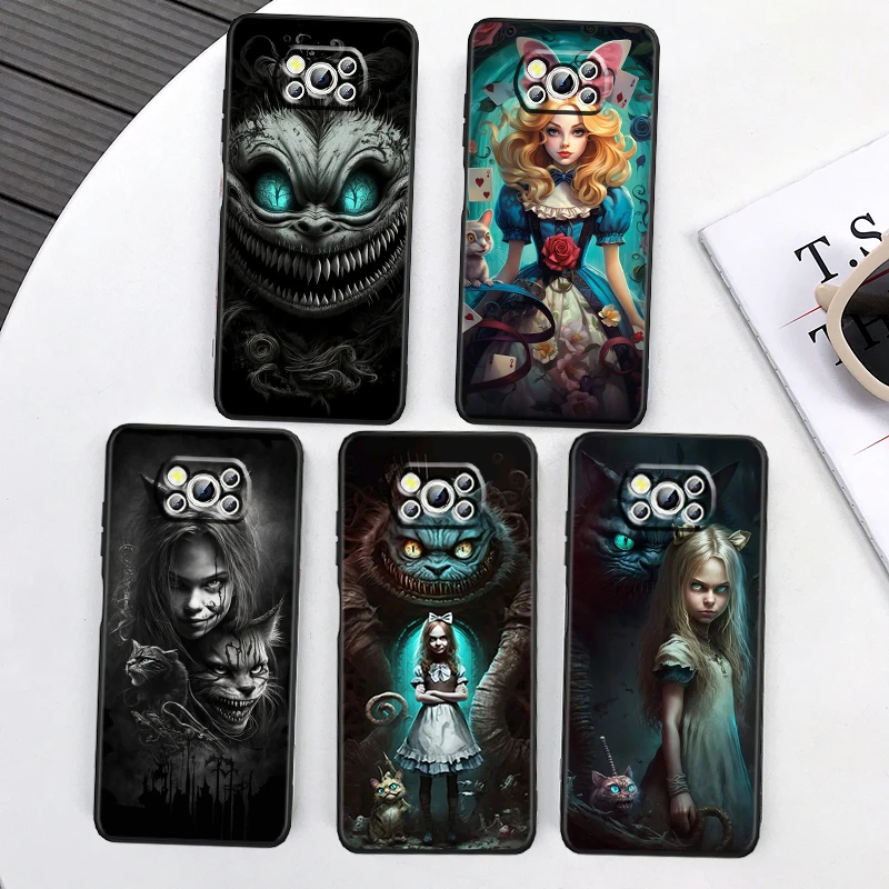 Disney Alice In Wonderland For Xiaomi Mi Poco F5 F4 F3 X6 X5 X4 X3 M6 M5 M5S M4 M3 C65 Pro GT NFC 5G Black Soft Phone Case