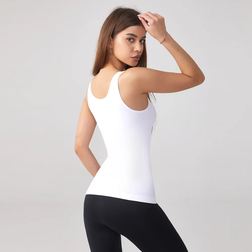 Women's Solid Basic Tank Top Wireless Camisole with Built-in Bra Daily Casual Sports Sleeveless Vest Top