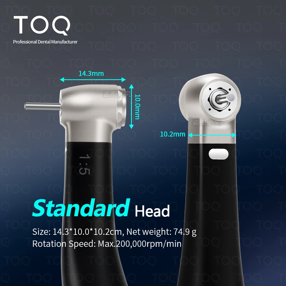 TOQ Dental 1:5 Fiber Optic LED Contra Angle Red Ring Handpiece Ceramic Bearing Internal 4 Way Spray Push Button Dentistry Tools