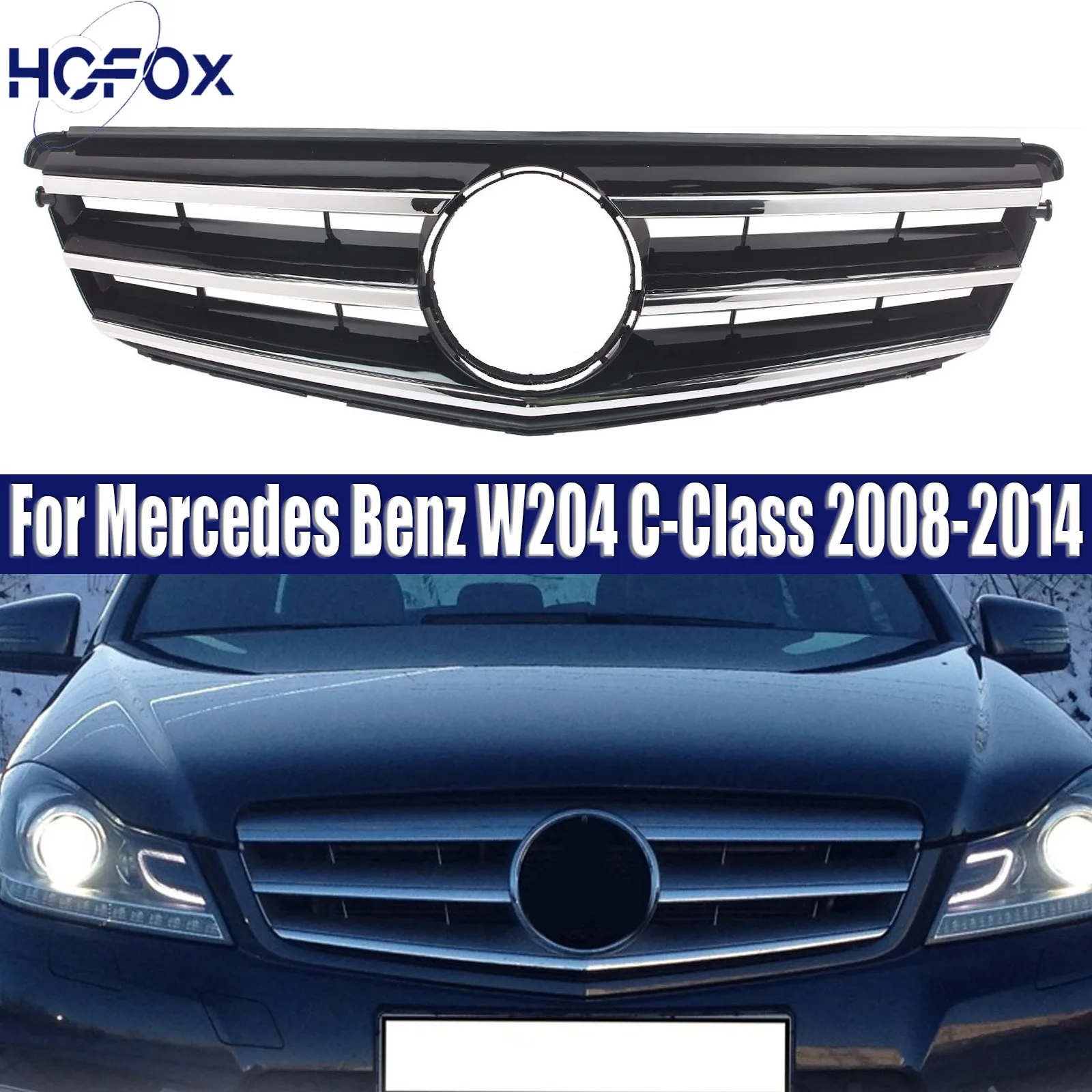

For Mercedes Benz W204 C-Class 2008-2014 Front Bumper Grille Hood Grill Tuning Grille