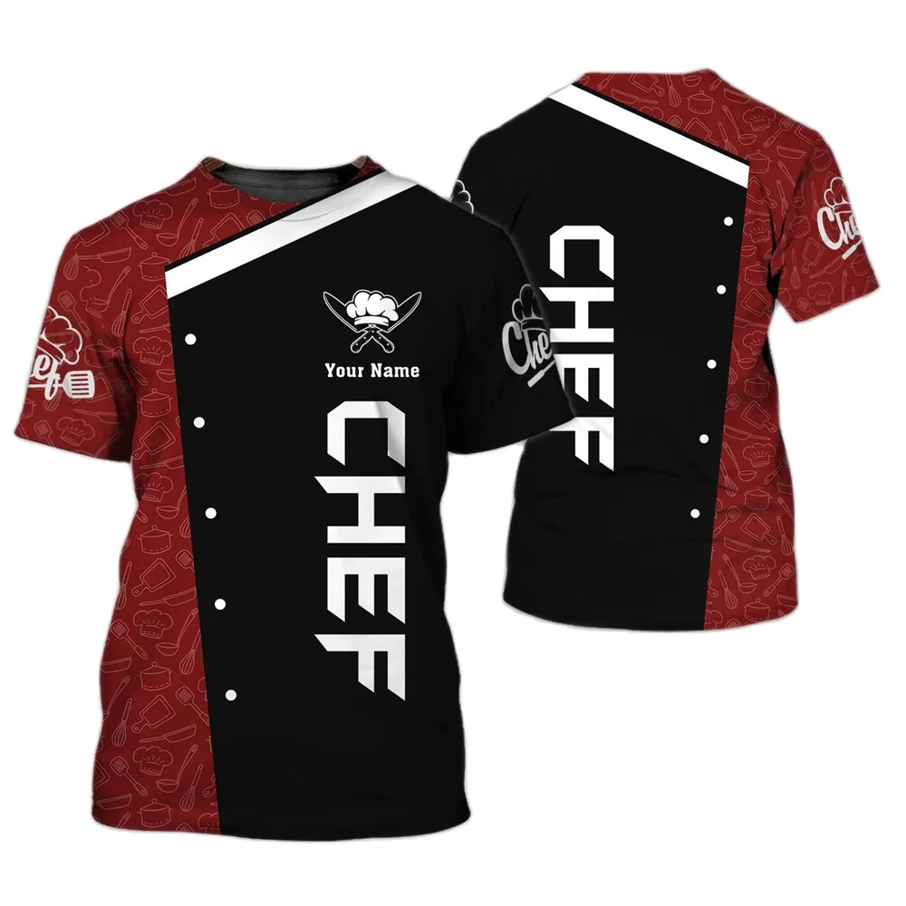 Camiseta de uniforme de Chef para hombre, camisetas de gran tamaño Harajuku con estampado 3D a la moda, camisetas de ocio con cuello redondo para