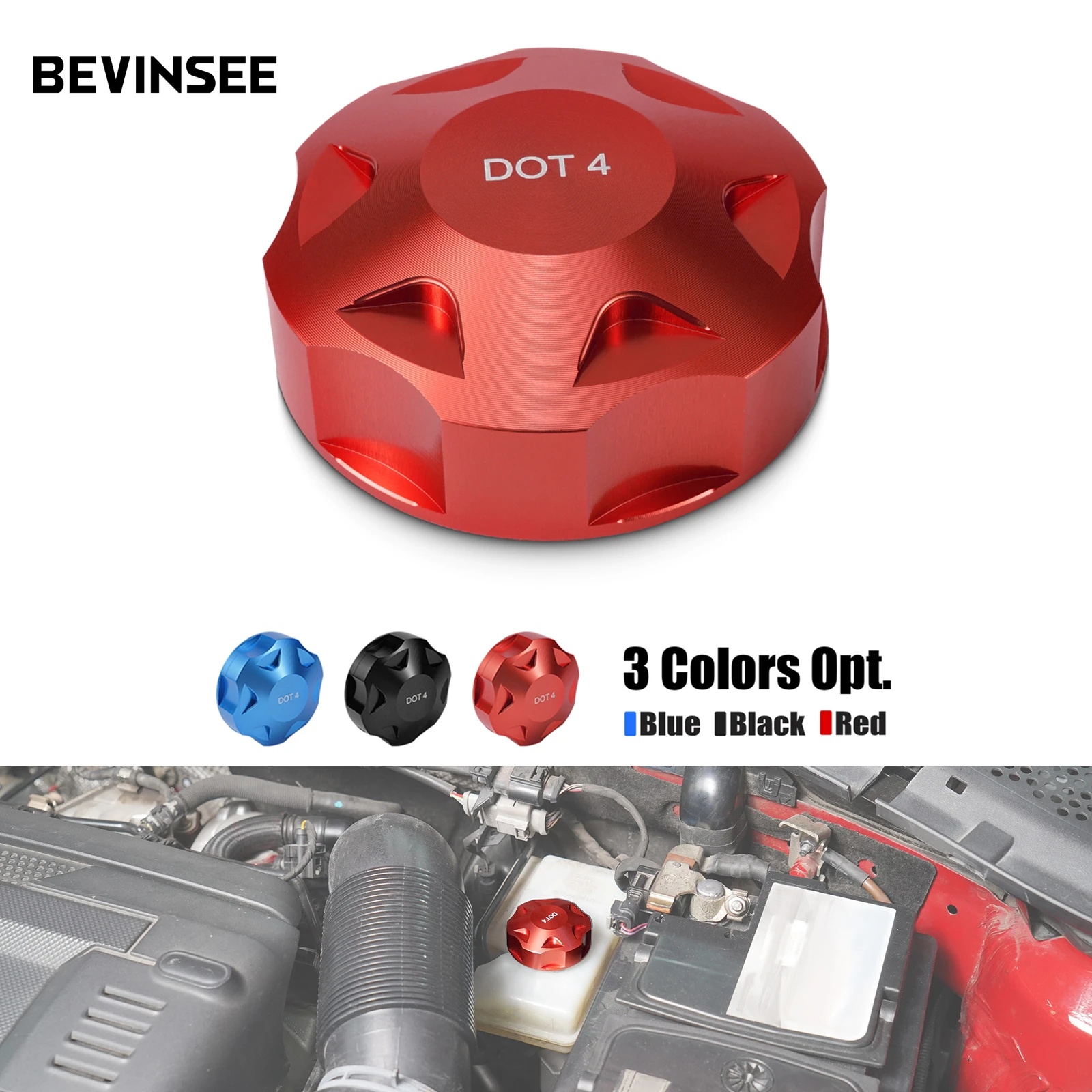 BEVINSEE Aluminum Brake Fluid Cap 5Q0611349B for Audi A3 A4 A5 A6 A7 TT Q3, for Skoda Karoq Octavia, for SEAT Ibiza Leon, for VW