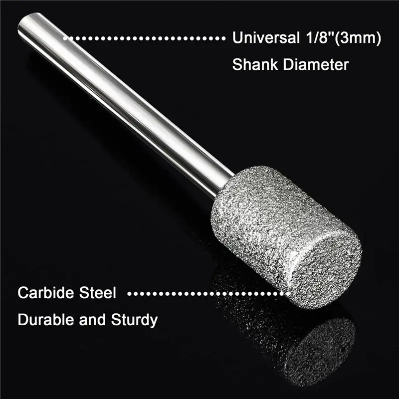 ABSS-100Pc 8Mm Cylindrical Head Diamond Burr Stone Carving Grinding Set For Stone Rocks Glass Ceramics-For Dremel-Rotary