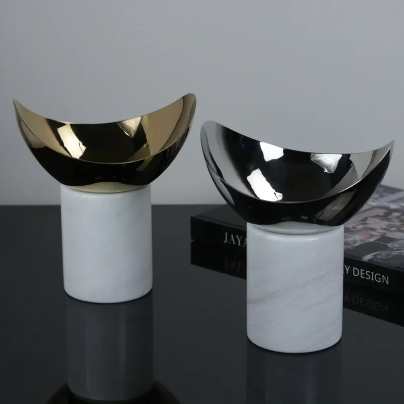 

Light Luxury Marble Fruit Tray Decoration, Stainless Steel Tray, Irregular Metal Snack Tray Decoration in The Living Room