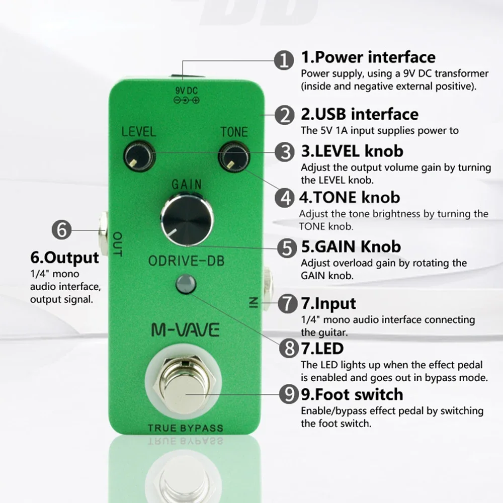 M-VAVE ODRIVE-DB Guitar Effect Pedal Analog Overdrive Guitar Effect Pedal Processors True Bypass Guitar Parts & Accessories