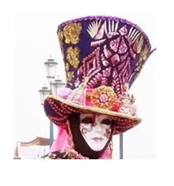 Hat mask Purple Venetian merchants traditional costume national carnival print dress Nightclub bar business halloween cosplay