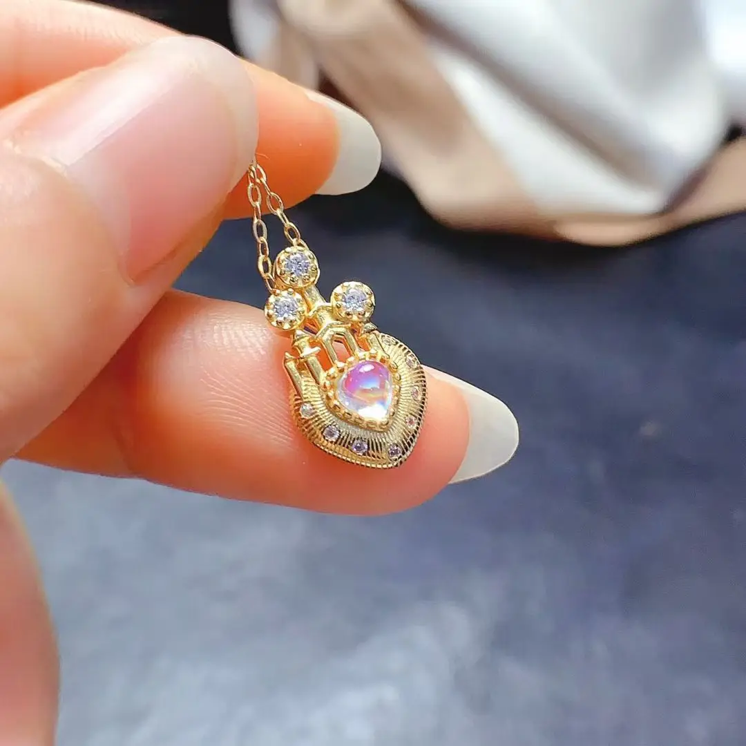 

Подвеска-замок из настоящего серебра в стиле фэнтези для девочек, кулон из натурального лунного камня, 4 мм, ожерелье из настоящего лунного камня с сертификатом