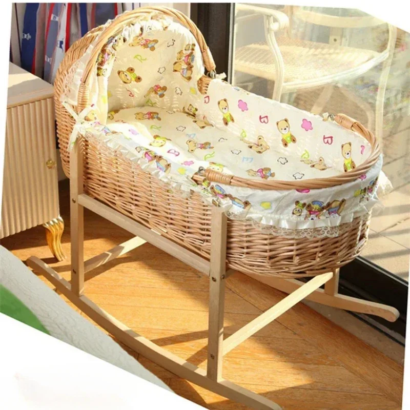 70 Wicker Baby Cradle - Portable Newborn Basket, Travel Baby Bed with Mosquito Net, Handcrafted Bassinet, Natural Baby Bassinet.