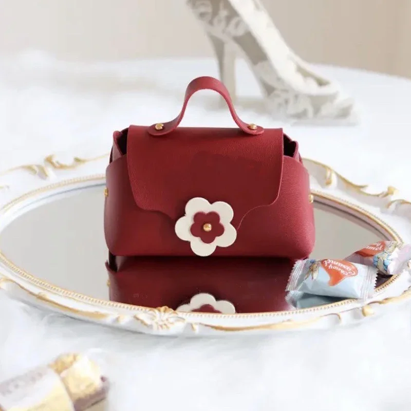 

10 PCS Petal Wedding Candy Box Imitation Leather Creative New Wedding Festive Exquisite Small Handbag Gift Box