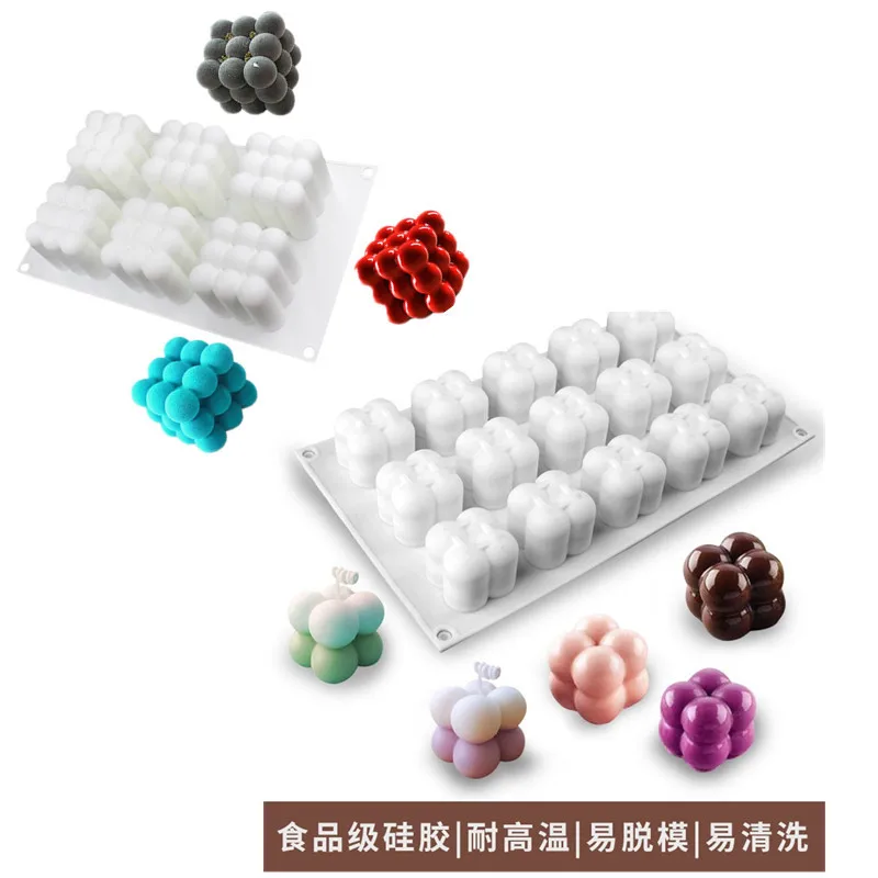 15/6 Cavities Mini 3D Cube Baking Mousse Cake Mold Silicone Square Bubble Dessert Molds Kitchen Bakeware Candle Plaster Mould