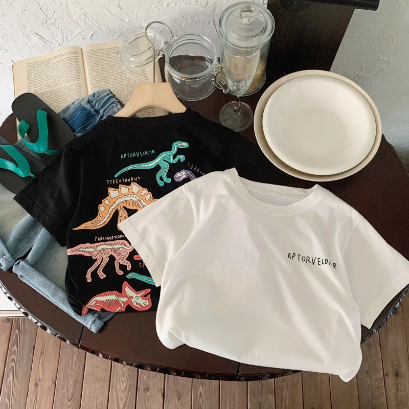 Children's Short Sleeve2024Summer New Children's Clothing Boy Cartoon LuminousTShirt Baby Western Style All-Match Top image 5