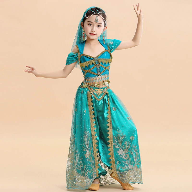 

Costumes For Girls 2025 Jasmine Costume Girl Halloween Costume Indian Dancing Performance Clothings Belly Dance Costume