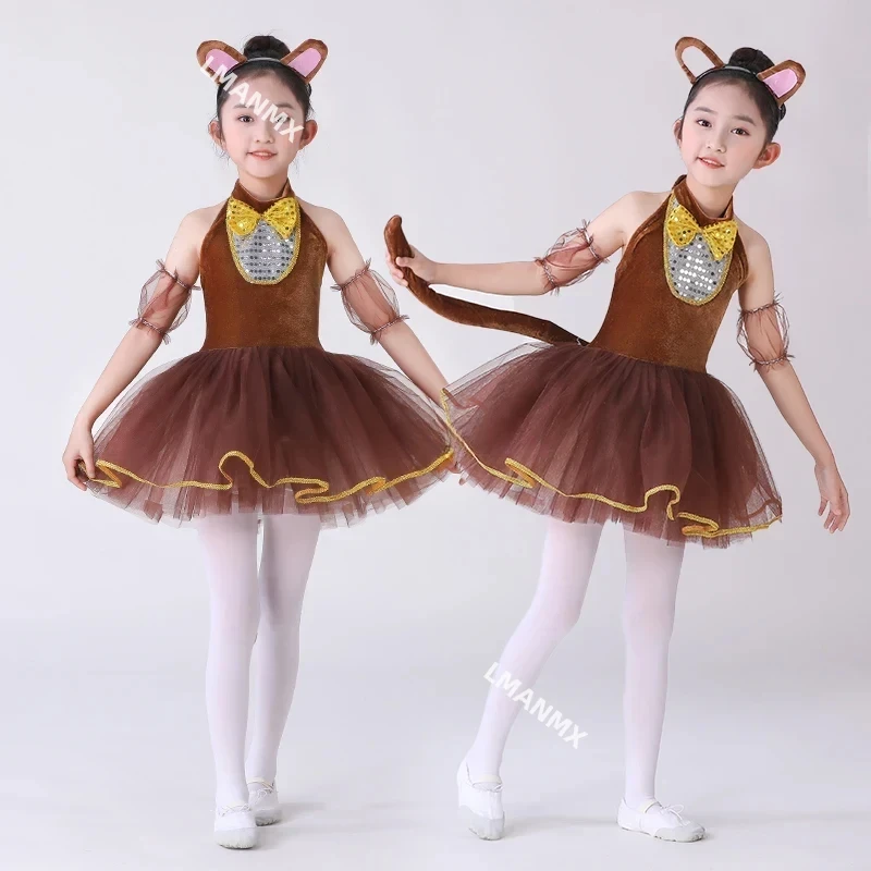 New Kids Cute Monkey Costume Dance Dress Girls Monkey Animal Cosplay Dress Halloween Costume