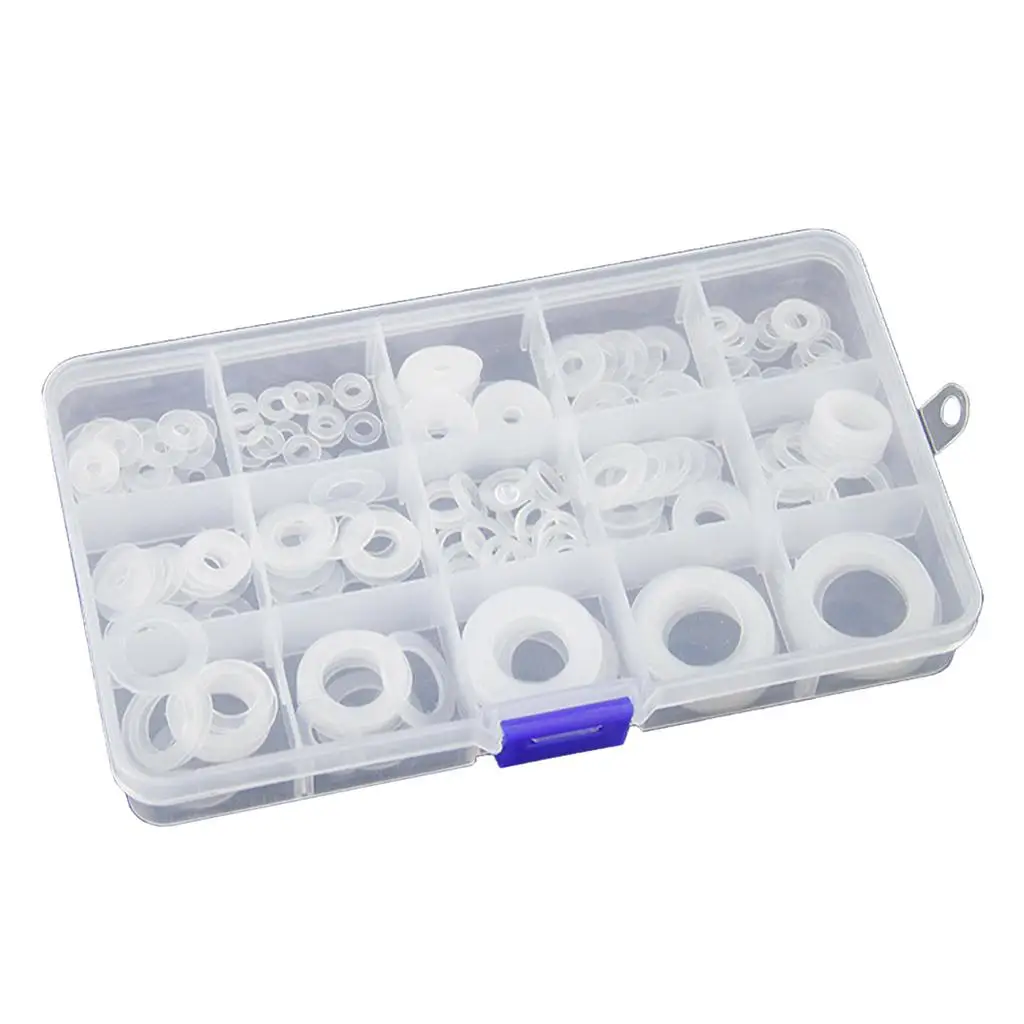 

250pcs White Nylon Washer Flat Gasket Set with Assortment Box