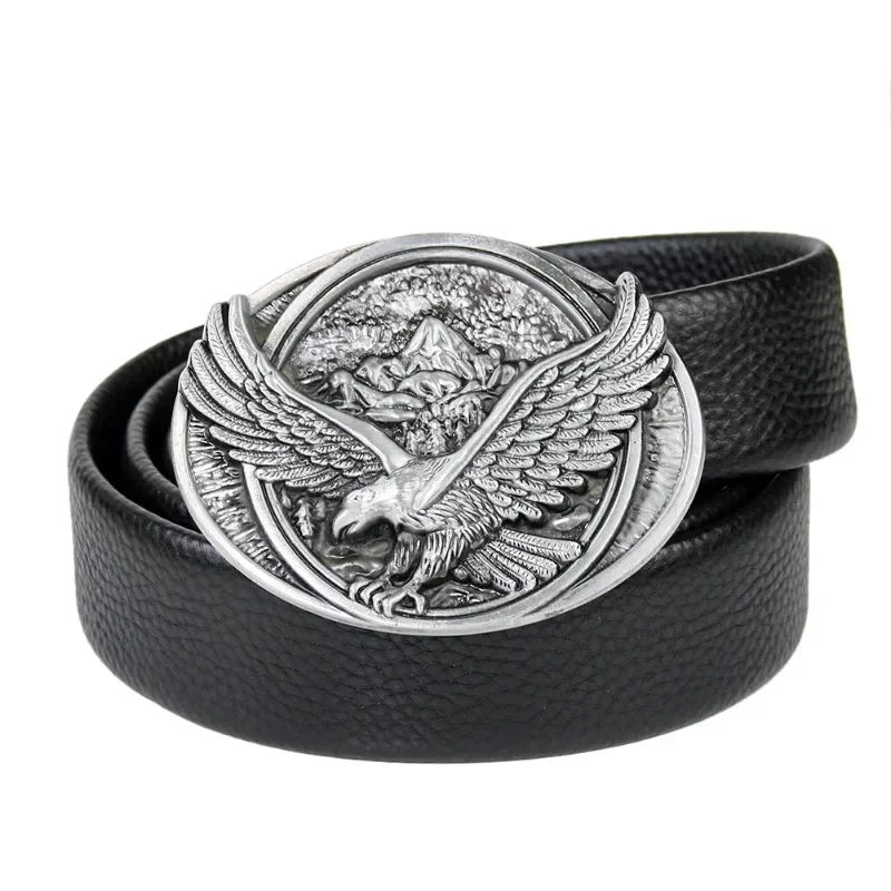 Geometry Oval Embossed Eagle Falcon Vulture Bird Mountain Zinc Alloy Metal Belt Buckle Charms Punk Father Gift Jeans Clasp Parts