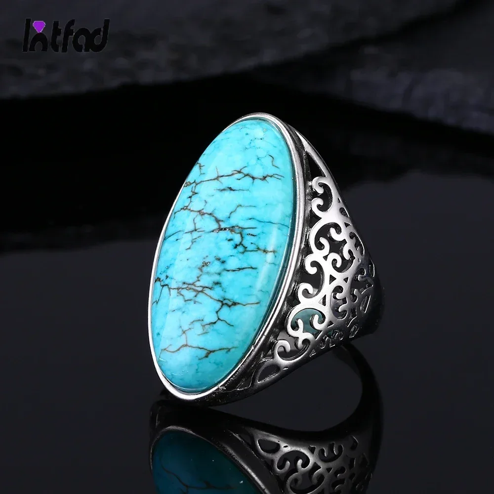 Vintage Turquoise Hollow Design Ring 925 Sterling Silver Ring Fine Jewelry for Women Men Ring Gift Party Dropshipping