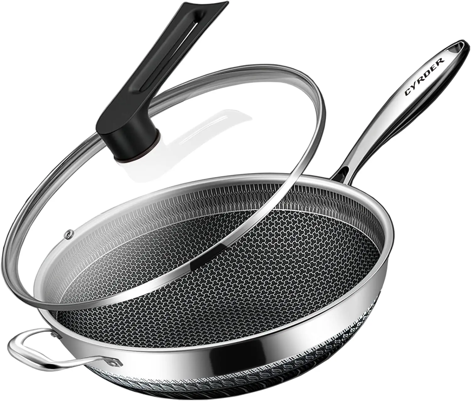 

Hybrid 14.5Inch 316 Stainless Steel Pan, PFOA Free Non-Stick Wok, Dishwasher Oven Safe, Stay Cool Handle Skillet, Works with Ind