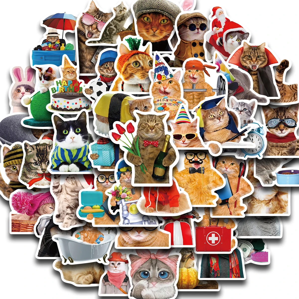 

50pcs Funny MEME Cat Stickers Kawaii Cute Cartoon Decals DIY Skateboard Notebook Luggage Phone Fridge Bike Car Sticker Toy