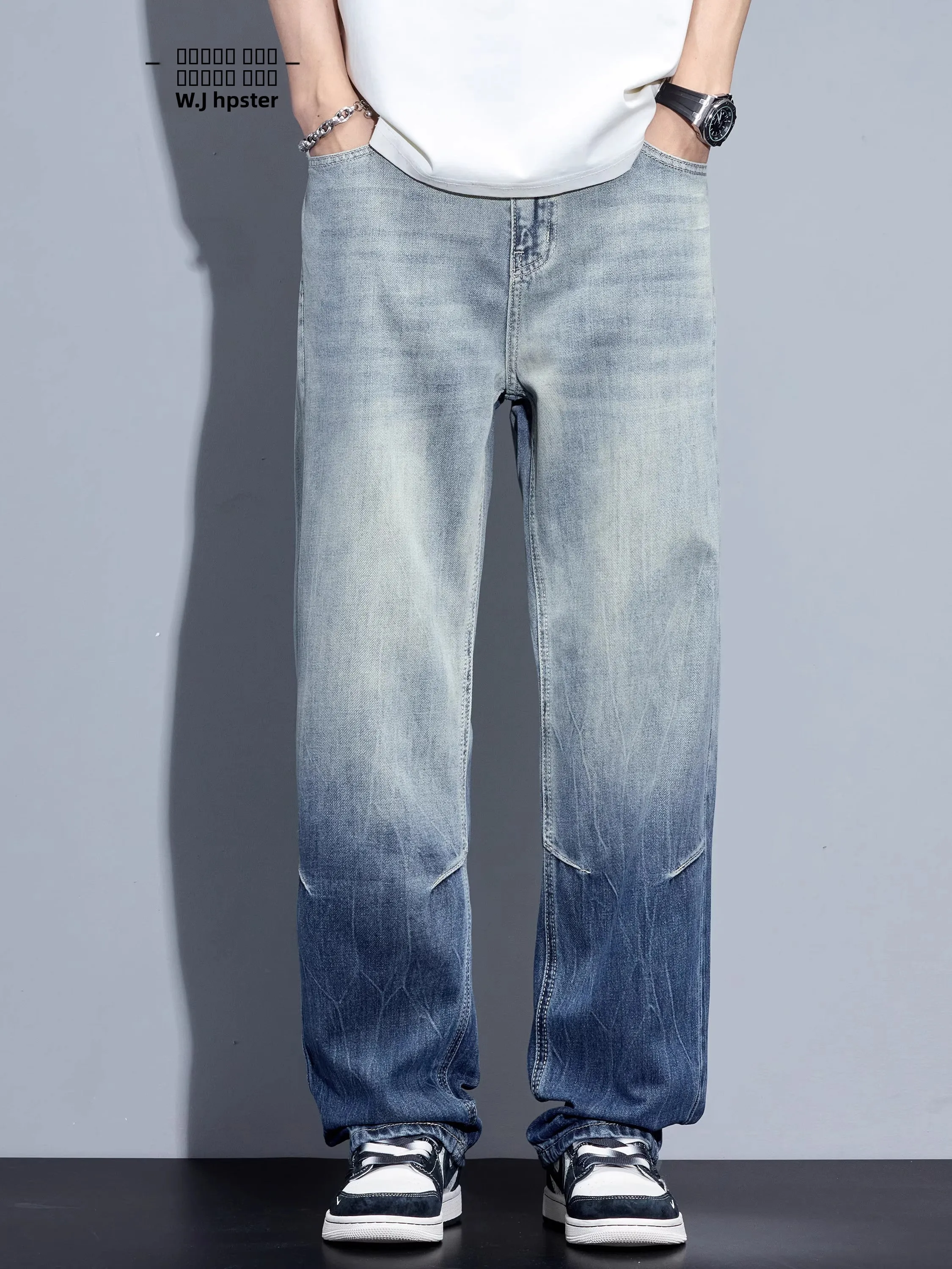 

Мужские джинсы свободного кроя в американском ретро-стиле, однотонные, для лета и весны, длинные брюки, удобные, повседневные