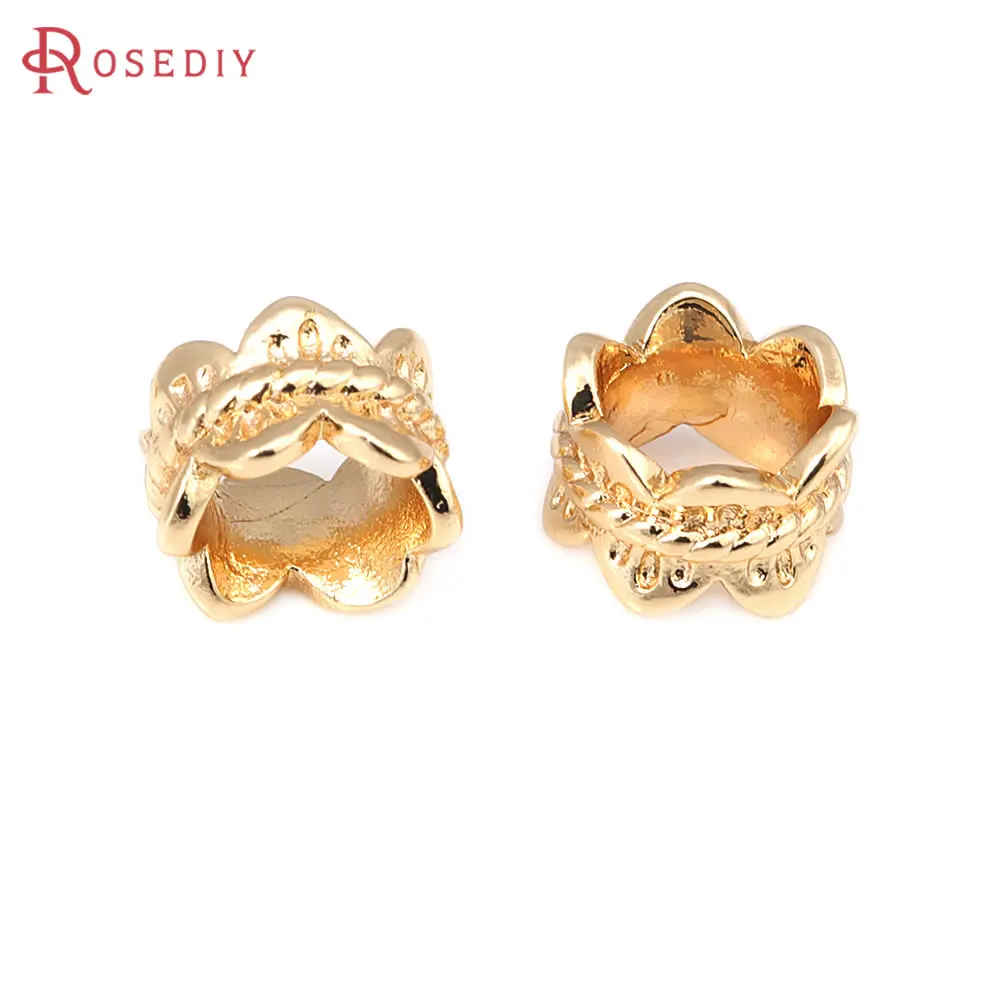 

18K Gold Color Large Hole Beads Round Ball Circle Spacer Beads Crown Charms Pendants High Quality Jewelry Making Diy Accessories