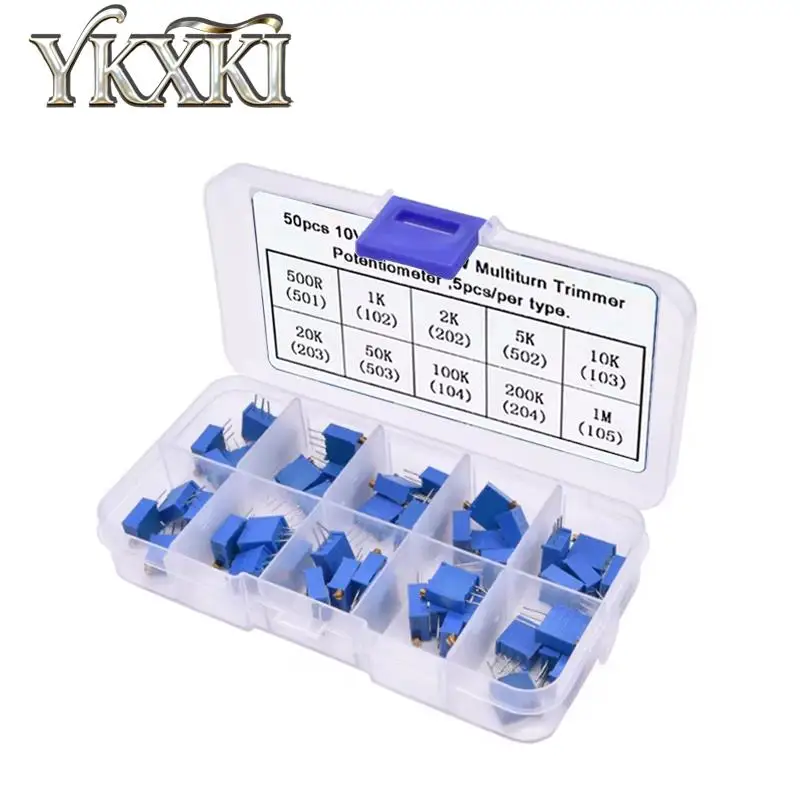 

50-100 шт./лот, набор многооборотных триммерных потенциометров 3296W (10 значений): 500R, 1K, 2K, 5K, 10K, 20K, 50K, 100K, 200K, 1M