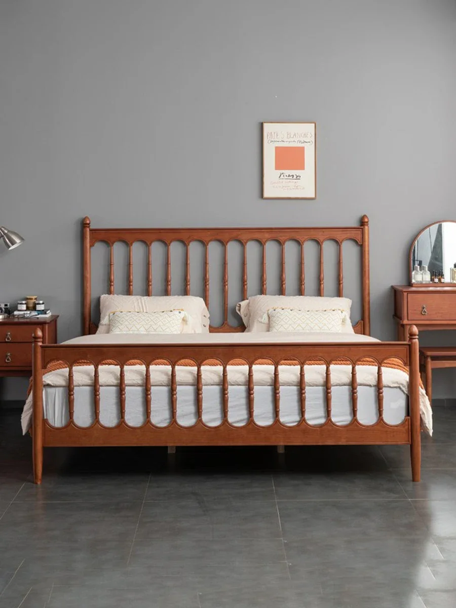 Nordic retro solid wood bed small beauty cherry Roman column double bed teak bedroom Windsor bed