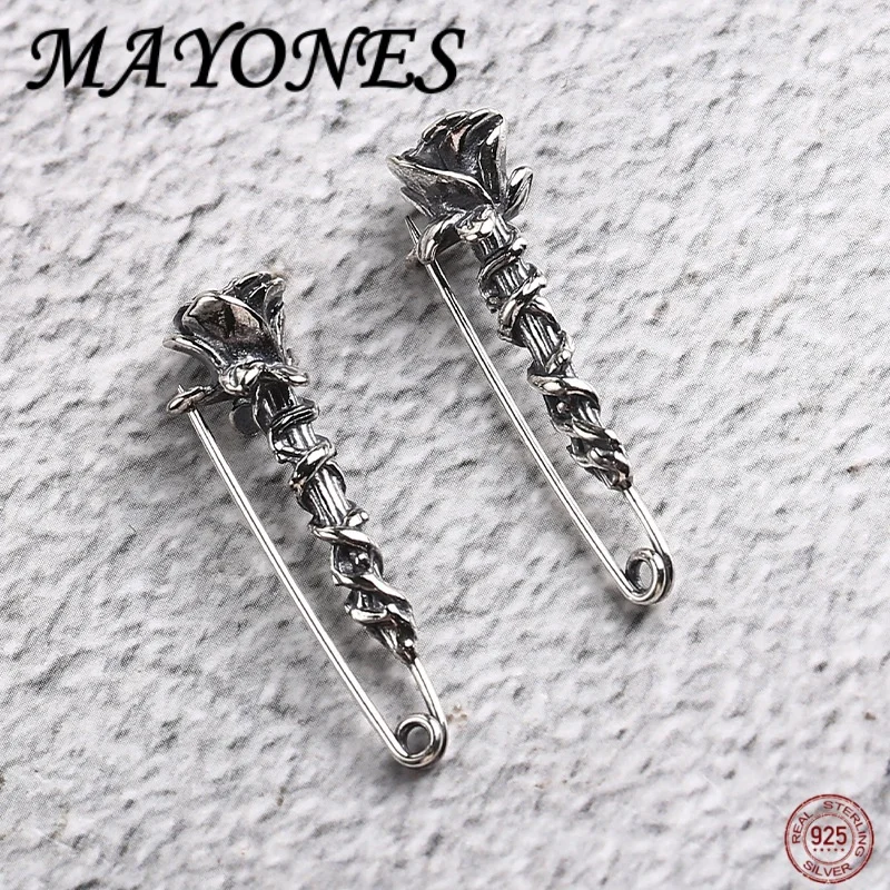 

Real S925 Silver Original Rose Pin Vintage Chic Fashion Simple Women's Brooch Accessories Christmas Gift NEW