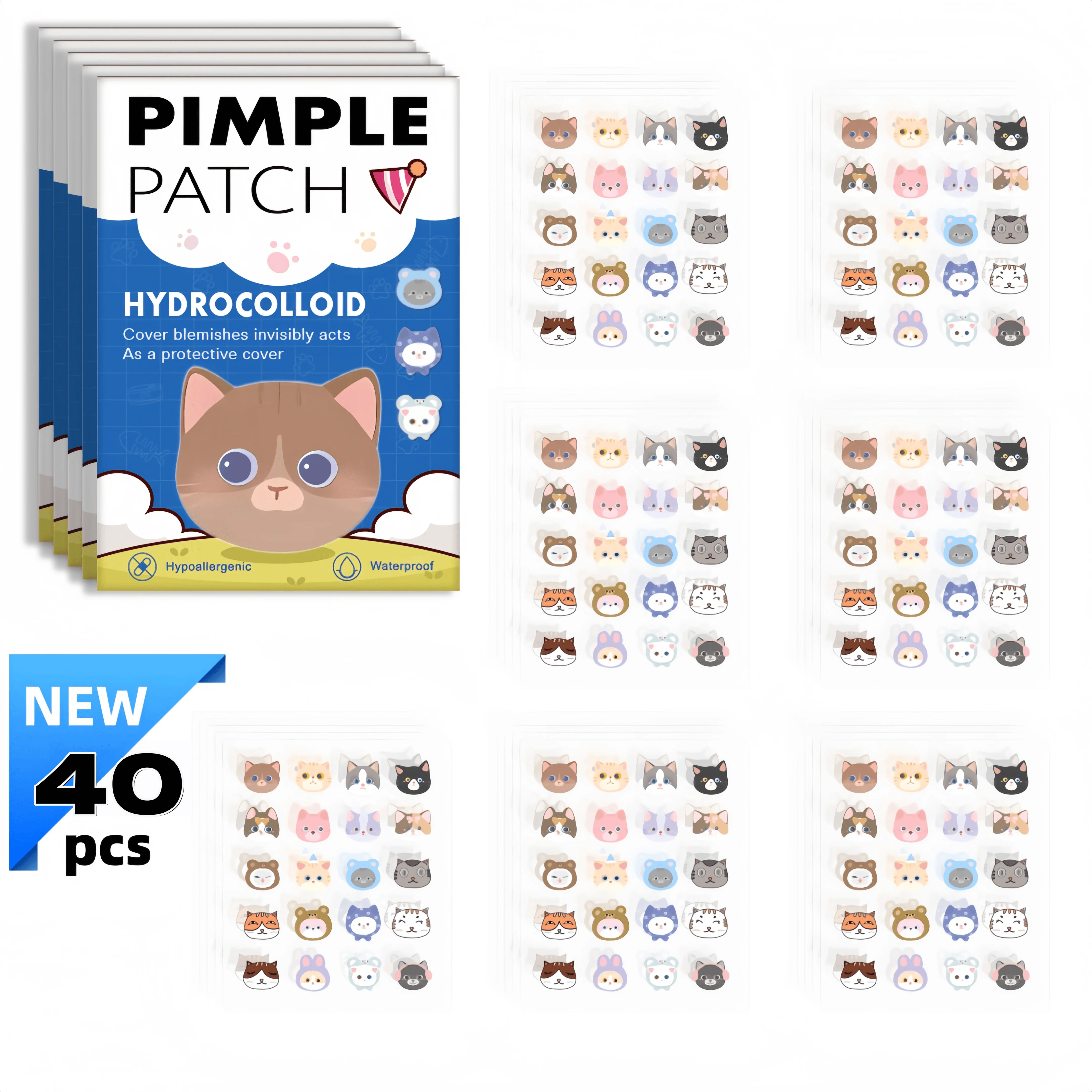 

40 шт. пластыри от прыщей с салициловой кислотой — невидимые и милые наклейки в форме кошки для борьбы с прыщами и успокаивающей кожей