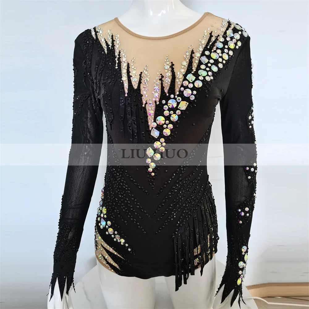 

LIUHUO Rhythmic Gymnastics Leotard Customize Adult Women Girl Costume Performance Competition Dance Dress Black Long Sleeve Teen