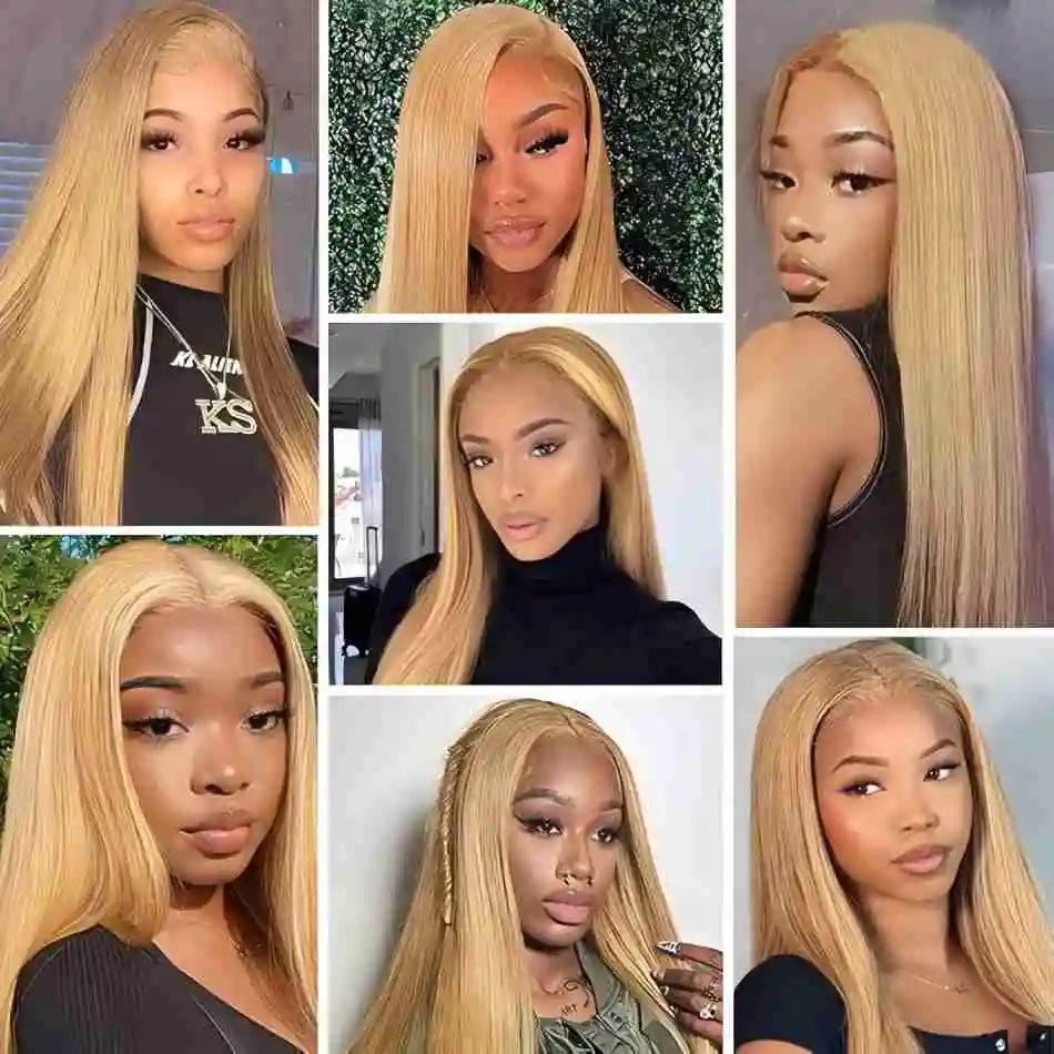 Honey Blonde Wig Human Hair 13x6 Hd Lace Frontal Wig 250 Density 27# Straight Transparent Pre Plucked Colored Human Hai Wigs image 5