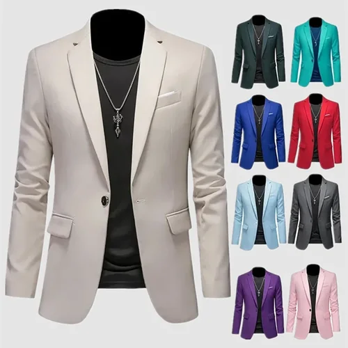 Blazer informal de negocios para hombre, de Color sólido traje de boda, chaqueta, vestido, ropa de trabajo, abrigos de gran tamaño, ropa de marca masculina, esmoquin, nuevo
