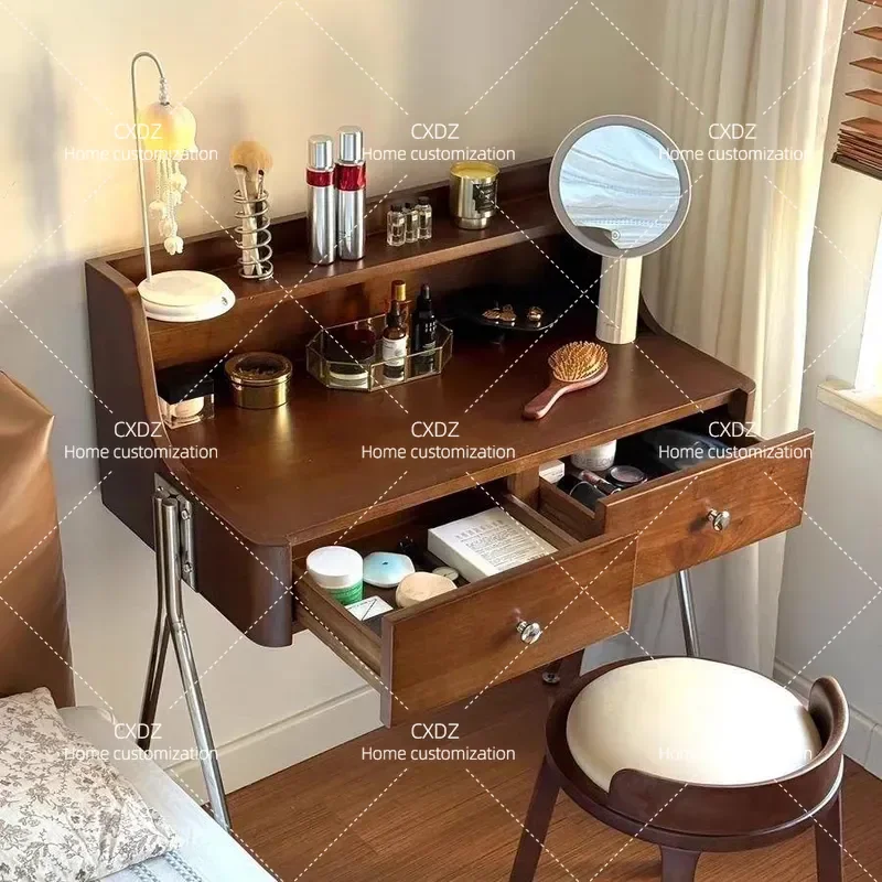 Nordic solid wood dresser medieval log bedroom makeup French retro small apartment storage Japanese dressing table