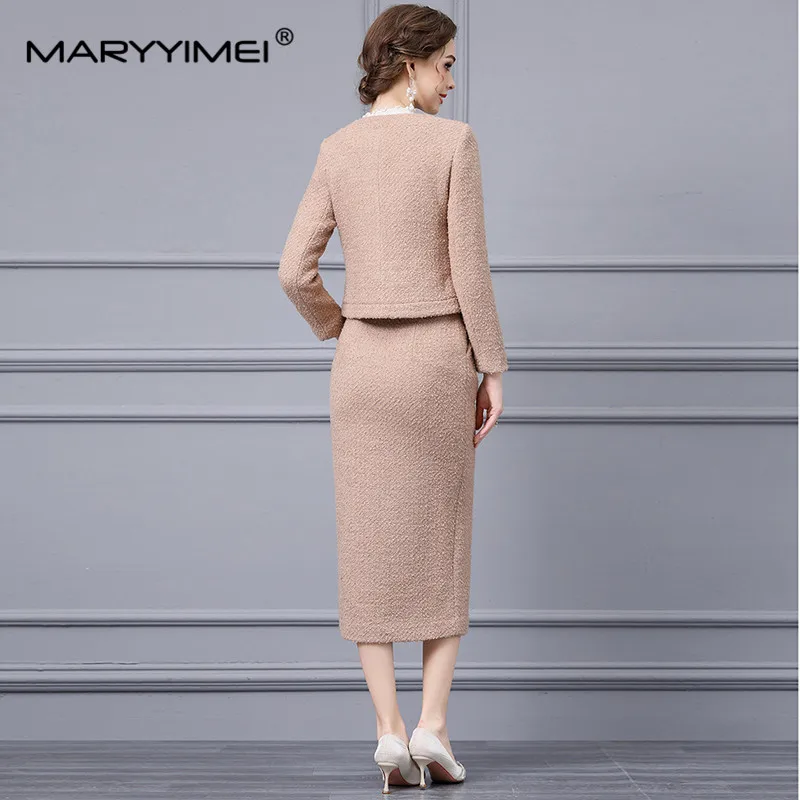 Maryimei moda autunno vestito di Tweed da donna a maniche lunghe cappotto monopetto giacca + pacchetto gonna divisa all'anca Set di due pezzi