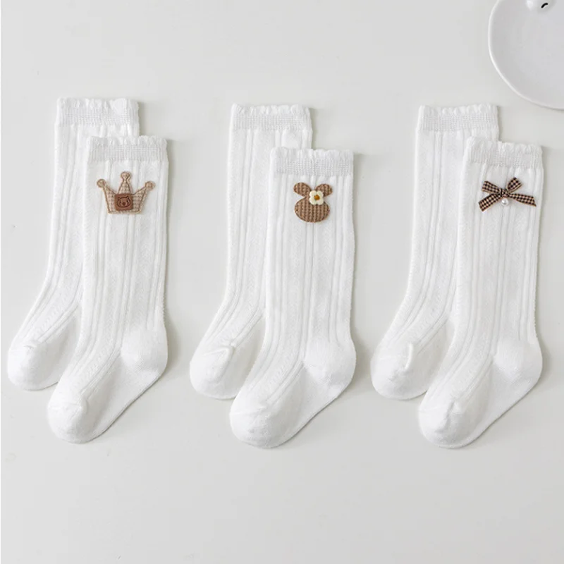 

Newborn Long Stockings A-class Cotton Spring Autumn Cotton White Knee High Sock 0-3Year Princess Kids Calf Sock Infants Footwear