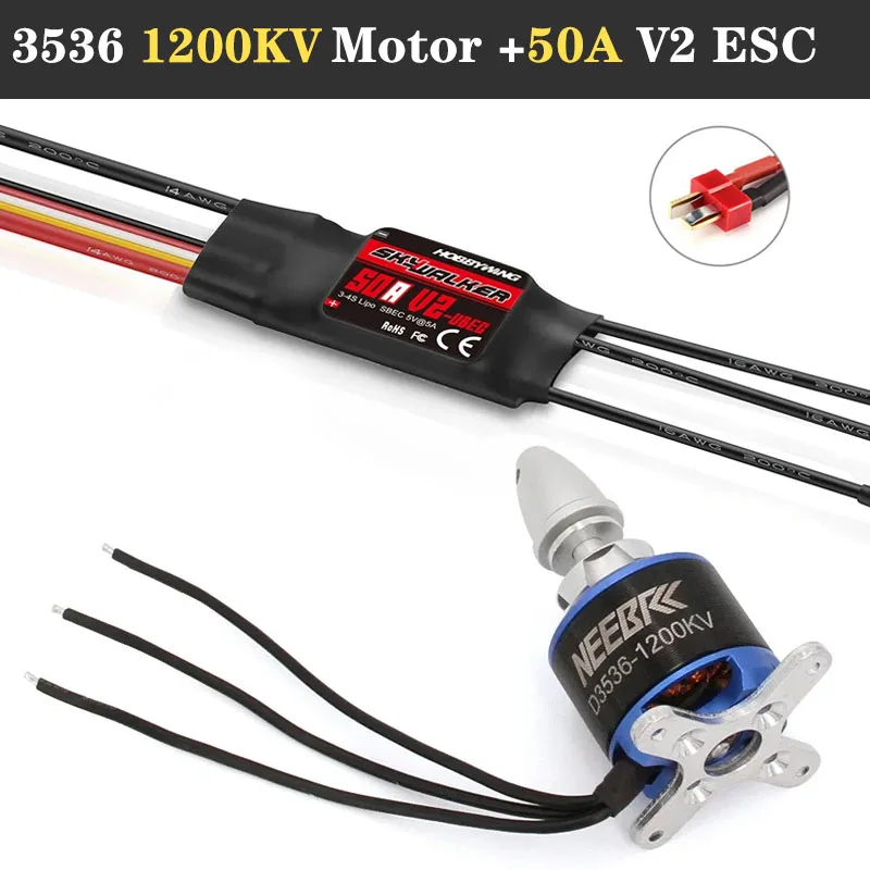 NEEBRC D3536 3536 1200KV borstelloze motor met 50A V2 ESC Combo T/XT60-stekker voor RC Fixed-wing Drone Vliegtuig Zweefvliegtuig Onderdelen