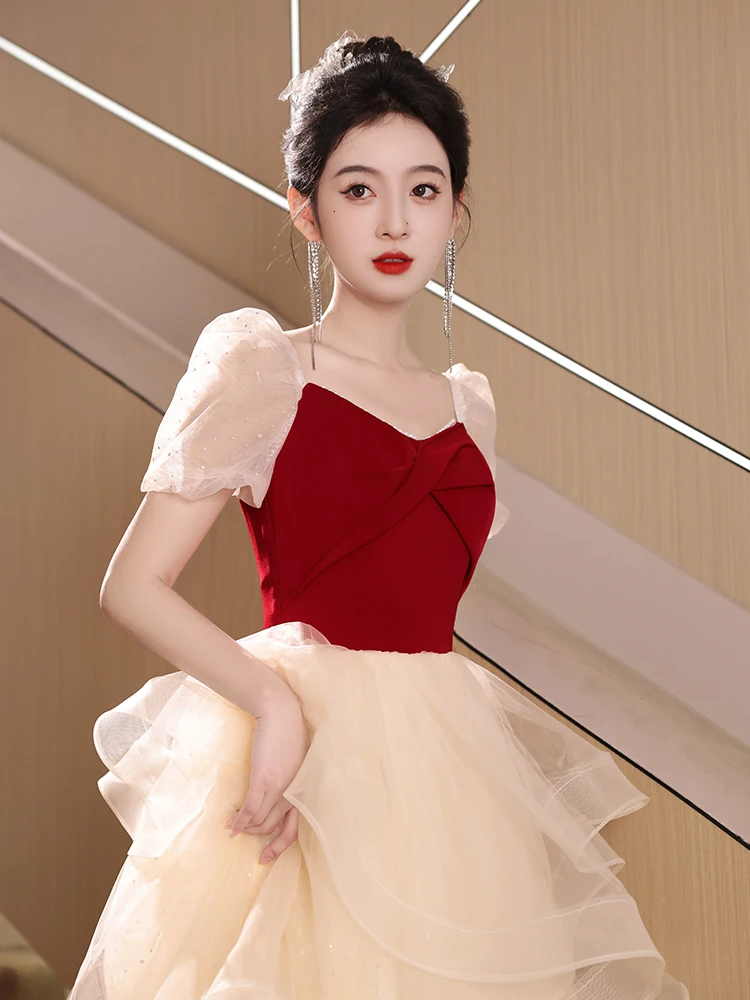 

Красное вечернее платье женское, новинка 2025 года, для выступлений, свадебное, роскошное, элитное, для помолвки, торжественное, для невесты