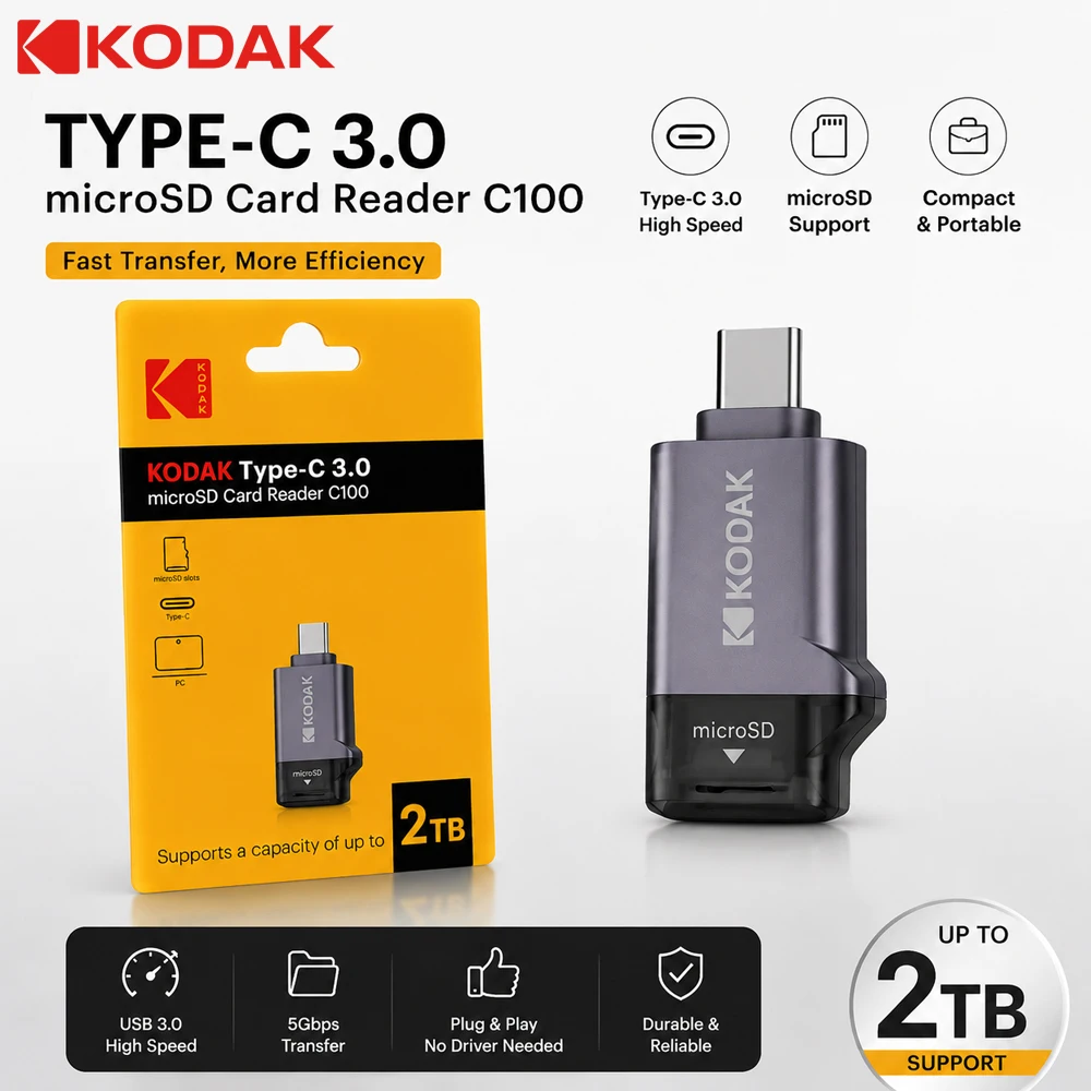 Original Kodak Type-C TF Card Reader High-speed up to 2TB Memory Card Adapter for Phone/PC