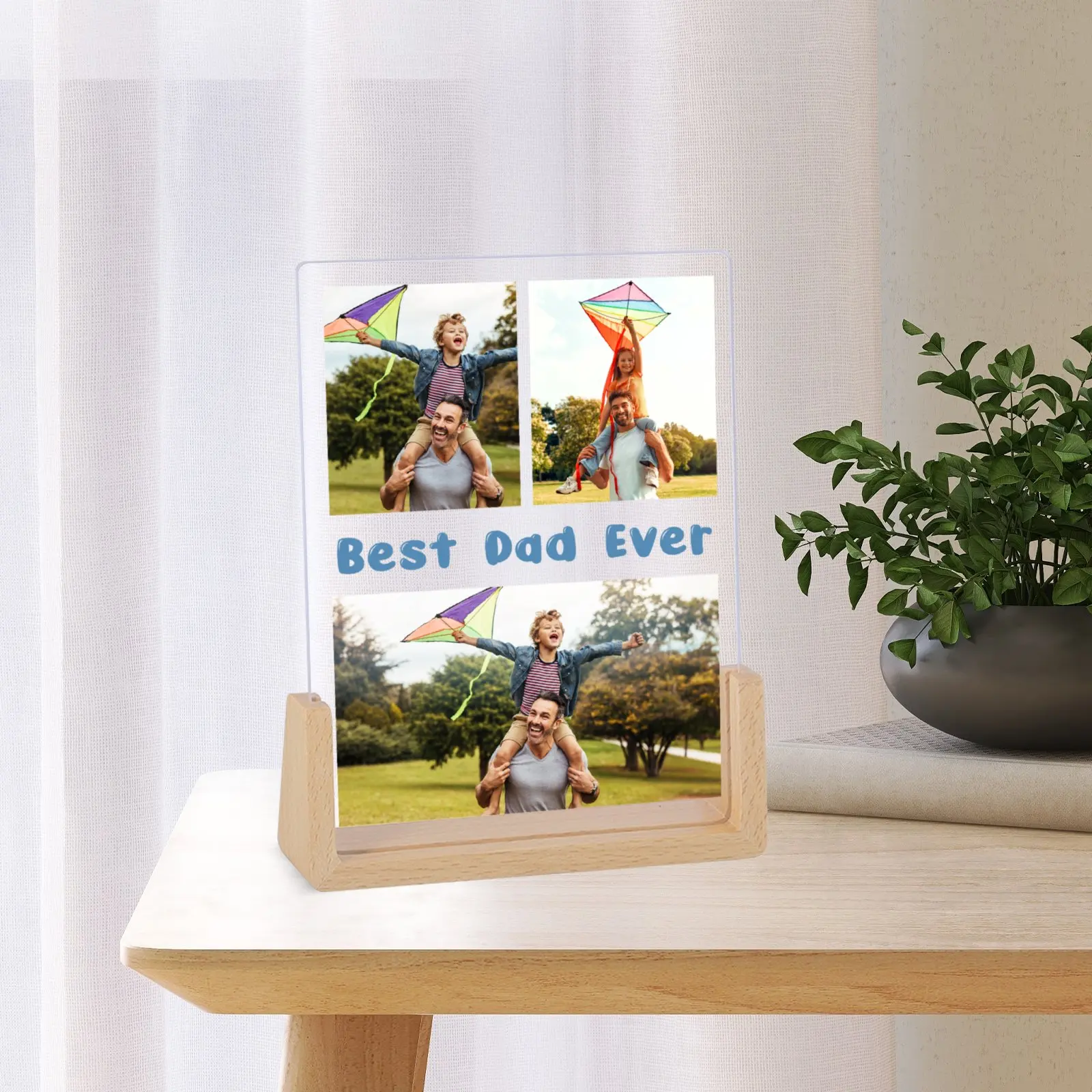 

Custom Dad Picture Frames with Wooden Stand Personalized Acrylic Plaque with Photos Birthday Gift for Daddy from Daughter & Son